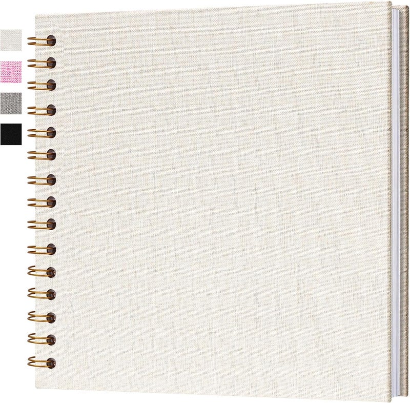 Hiwhy 7x7 Inch Scrapbook DIY Photo Album Linen Cover Hardcover White Pages 20 Sheets Small Scrap Memory Book Beige - Image 1
